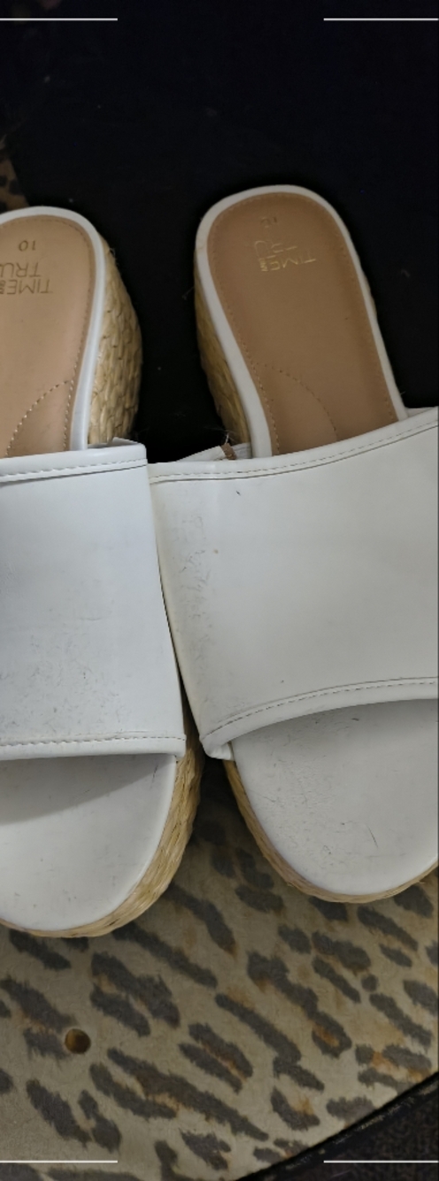 Time and Tru White Slide Wedge Sandals